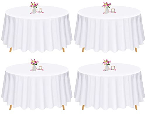 Paquete de 4 manteles redondos, Mantel redondo de 90 pulgadas/228CM, Ropa de mesa blanca, Mantel redondo lavable de tela de poliéster para bodas, banquetes o restaurantes (Blanco)
