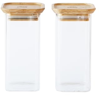 2ER-SET QUADRATISCHE GLASBEHÄLTER MIT BAMBUSDECKEL S - 320ml