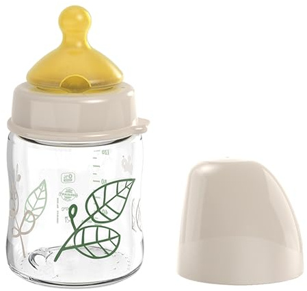 nip Cherry bred halsflaska glas med körsbärsdammsugare av naturgummi, anti-kolik babyflaska, storlek S från födseln, 120 ml, brun
