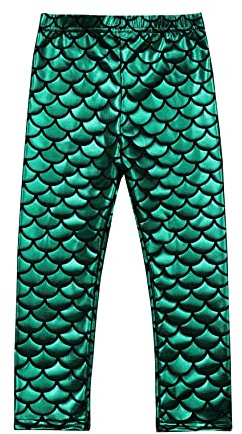 Carnavalife Leggings Brillantes de Sirena para Niña, Leggings de Cintura Alta, Pantalones Metalizados de Polipiel para Disfraces de Sirena y Cumpleaños (8 años, Verde)