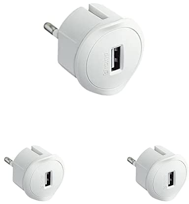 BTicino S3625DU Adattatore con Presa USB 1.5A per Tutti Gli Standard di Prese, Bianco, Pacco da 3