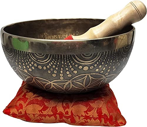 Devyom Cuenco tibetano martillado a mano grande de 30,5 cm para meditación y curación con mazo y cojín de seda