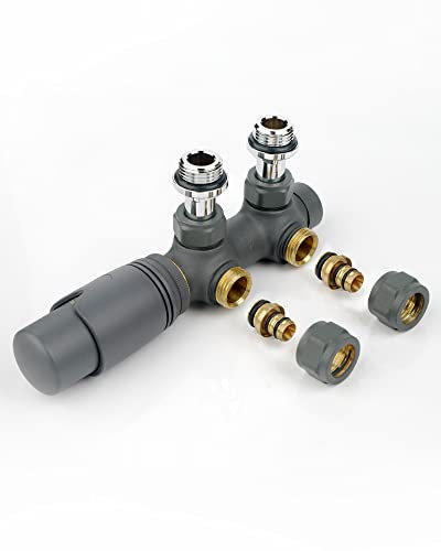 S SIENOC Valvola a H, raccordo centrale/radiatore, termostato per termosifoni da bagno con sistema a due tubi (angolo – tubi da parete 2, antracite)