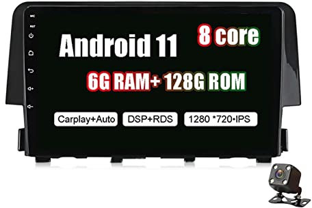 PLOKM Estéreo de Coche Android 11 9 Pulgadas Unidad Principal para Honda Civic 2016 2017 con cámara de visión Trasera Soporta DSP Dab + Bluetooth WiFi FM RDS Radio Stereo Car Audio Video Radio Player