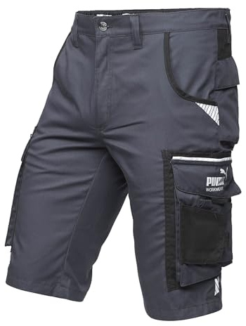 PUMA Workwear Precision X - Kurze Arbeitshose Herren - Robuste & Flexible Arbeitsshorts - Viele Taschen und Bequeme Passform - Ideal für Handwerk Heimwerk und Baugewerbe - Anthrazit/Schwarz - Gr. 50