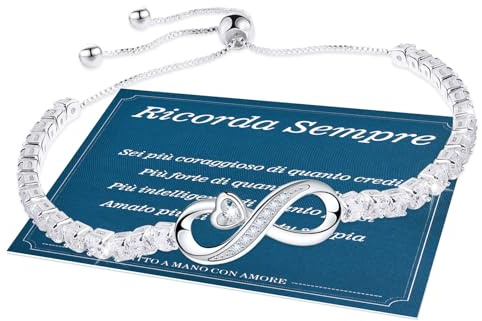 Bracciale Tennis Donna In Argento Regalo Da Donna Placcato Oro Bianco 14k Idee Di Gioielli Per Fidanzate, Madri, Amiche, Figlie, Lei