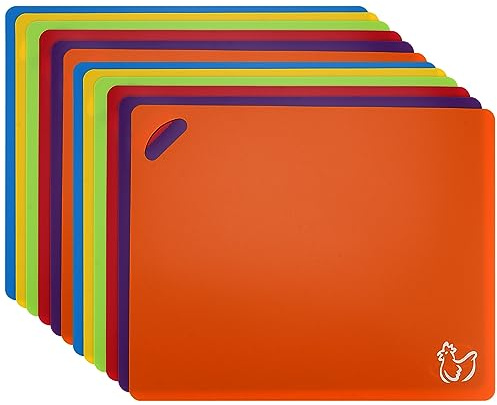FUNSUEI Juego de 12 tablas de cortar de plástico flexible de 30 x 38 cm, juego de tablas de cortar flexibles de colores, juego de tablas de cortar extragruesas con agujeros, tablas grandes de plástico