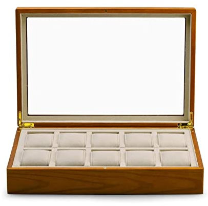 Uhrenkoffer Uhrenrolle Uhrenbox Uhrenschatulle Uhrenbox Mit 10 Fächern, Holzuhren-Aufbewahrungsbox, Uhrenbox-Organizer Mit Glasdeckel Uhrenetui Uhren Aufbewahrungsbox ( Color : Nero , Size : 34.5*23*7
