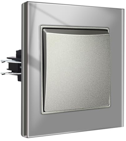 CNBINGO Lichtschalter 1 Fach 1 Weg Glas Lichtschalter Unterputz, Schraubenloser Wippschalter Taktiler Wandschalter Kristall-Wippschalter, Grau