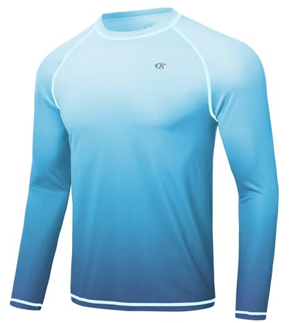 Huayuzh Herren-Badeoberteil, Rashguard, langärmelig, LSF 50+, schnell trocknend, atmungsaktiv, Laufen, Sport, UV-Sonnenschutz, Schwimm-Shirts, 7-grauer blauer Farbverlauf, L/XL