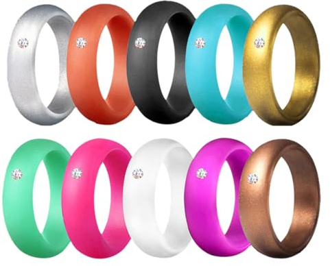 Flongo Silikon Ringe Hochzeitsring Ehering: 10 Pcs Verlobungsringe Set Silikonringe für Damen Herren Gummi Ruber Rings with Silicone Hochzeit Fingerringe Sport Ring für Männer Frauen Weihnachten