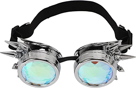 MOUMOUTEN Steampunk-Brille Retro, Intage-Brille Rustikal, Gummiband-Kaleidoskop-Brille Für Party, Augenlupe Für Rave-Partybrille(Silber)