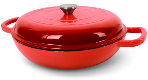 UFEH Forno olandese in ghisa smaltata, pentola da forno olandese con coperchio, pentola in ghisa antiaderente, forno rotondo sicuro fino a 260 °C, uso per marinare, cucinare, cuocere e servire - rosso