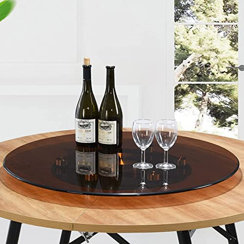 SORVA Lazy Susan Platine Tournante Ronde Plateau De Service Rotatif Clair Grand Plateau De Table Cuisine Pivotant Plat De Service, Verre Trempé Lazy Susan Plateau Tournant 24in-39in, Marron (Taill