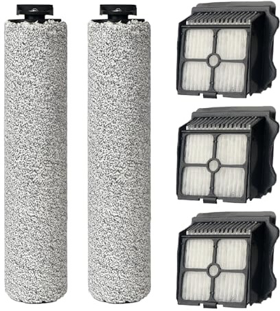 2 Pack Soft Roller Brush Replacement Parts for Tineco Floor ONE S5 Steam Cleaner Wet Dry Vacuum, Replacement Parts Accessory Kit for Tineco Floor Cleaner Including 3 Pack Vacuum HEPA Filters
