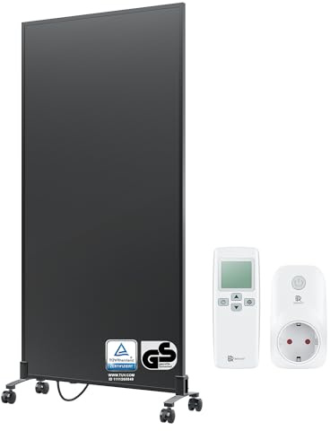 BR Bringer Infrarotheizung Standgerät - 1000 Watt - Energiesparend - Mobile Elektroheizung mit Standfüßen auf Rollen, Smart Thermostat und Fernbedienung - TÜV & GS (schwarz)