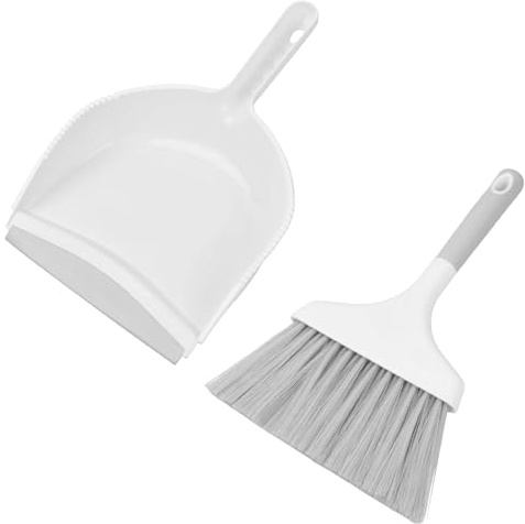 Rundago Small Dustpan and Brush Sets, Dustpan and Brush, Table Broom and Dustpan Set, Mini Cleaning Broom Brush and Dustpan Set, for Office Home Desktop Counter Keyboard Car Cleanin (Gray)