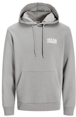 JACK & JONES Homme Jjecorp Noos avec Logo Sweatshirt À Capuche, Gris Ultime/Détail : Petit Imprimé, M EU