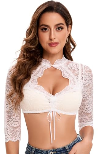 Goxozzy Dirndl Bluse Damen Oktoberfest Trachtenbluse Klassisch Elegant Langarm in Weiß und Schwarz Größe 34-44 (DE/NL/SE/PL, Numerisch, 36, Regular, Regular, Weiß)