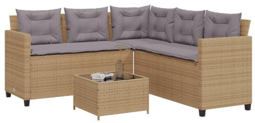 Keyroto Gartensofa in L-Form mit Tisch und Kissen Beige Poly Rattan, Lounge Sofa, Garten Sofa, Balkon Sofa, Balkon Lounge, Outdoor Sofa, Sofa Garten, Balkon Couch, Sofa Balkon, Balkon Möbel