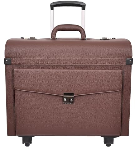Divergent Retail Kabinentasche mit vier Rädern, Pilotenkoffer, Leder, Flugtasche, Geschäftsleiter, Handgepäcktasche DR695, braun, L, Pilotenkoffer