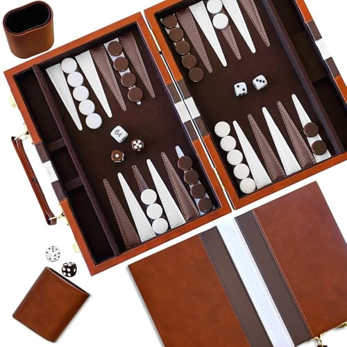 YZNlife Backgammon Set med 2 spelare klassiskt Backgammon brädspel med premium läderfodral, bärbart och backgammon reseset för vuxna och barn (45,7 cm)