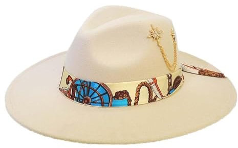 VVCPVDXCI Fedora-Hüte mit breiter Krempe für Damen, Panamahut mit Band, großer Rancher, Filzhut für Damen, klassischer Filzhut mit Seidenband, beige, M