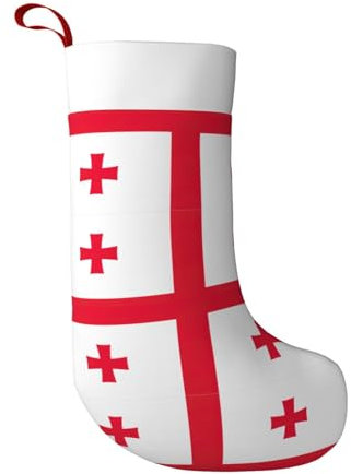 BREAUX Flagge von Georgien Weihnachtsstrümpfe, ultraweiche Samt-Weihnachtsstrümpfe, Kamindekoration, 45 cm