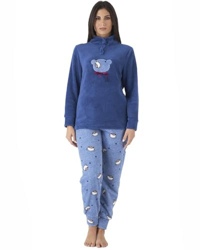 Karelpiù Pigiama Pile Donna Invernale, Pile Coral Fleece Morbido e Caldo, Taglie S M L XL XXL (IT, Testo, M, Regular, Regular, Orsetto Blu 213)