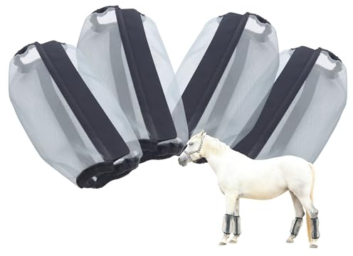 Fly Boots for Horses, Reduce Stomping/Hoof Damage, Breathable Fine Mesh Universal Size Horse Fly Leggings (Set of 4) Grey