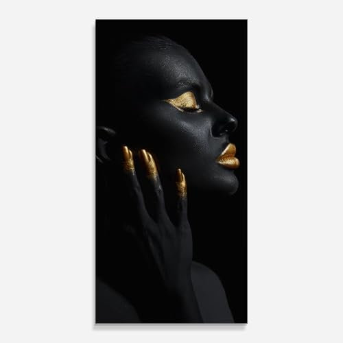 ARTHUB® Glasbild 60x120 cm, 5mm ESG | Moderne Wandbilder aus Glas für Wohnzimmer & Schlafzimmer, Wanddekoration, Wohnkultur, Frauen, Gold Black Paint