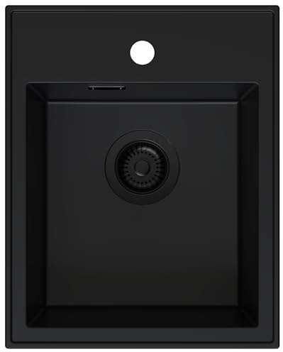 Spülbecken Alles Schwarz 40x50 cm - Spüle ohne Abtropffläche - Granitspüle mit Siphon Schwarz und Imprägnierung - Kleines Spülbecken für Unterschränke ab 40 cm Breite - SINK QUALITY