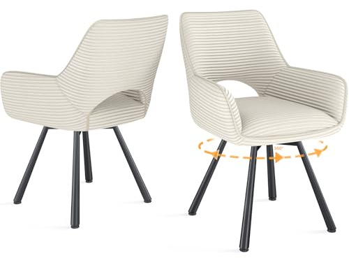 WAFTING Esszimmerstühle Drehbar 360°,Armlehnstuhl mit Metallbeinen,geeignet als Stühle Esszimmer,Samt Stuhl,Küchenstühle,Wohnzimmerstuhl,Polsterstuhl mit Samtigem Gefühl,Stühle 2er Set,Beige