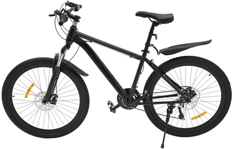 Estabeter 26 Zoll Mountainbike für Erwachsene, 21-Gang Fahrrad aus Khlenstoffreichem Stahl, Gabelfederung, Scheibenbremse, mit Schutzblechen, Verstellbarer Sitz, Schwarz