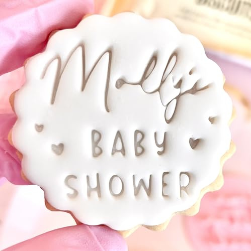 Customised Baby Shower Name Fondant Stamp Embosser, fits M&S Biscuits Cookies Personalised to Any Name Reusable Cake Decorating Tool for Cupcakes Biscuits Cookies Marks and Spencers with Free Cutter