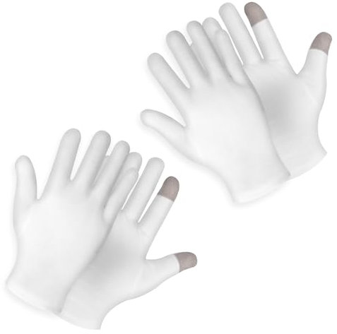 Wanmu 2 Pairs Moisturizing Gloves Overnight, Touch Screen Cotton Gloves for Dry Hands, Spa Treatment Glove for Eczema, Repair Rough Cracked Dry Chapped Hands Skin (White)