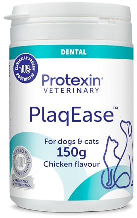 Protexin Veterinary PlaqEase Dental Powder for Dogs and Cats, 150g Powder | Helps Reduce Plaque, Tartar and Bad Breath, Easy Daily Dental Care Supplement, Supports Oral Hygiene, Chicken Flavour