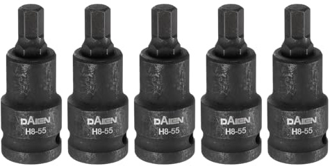 sourcing map Juego de 5 brocas hexagonales H8 de 55 mm de longitud, 1/2 pulgada de extensión métrica de impacto de extensión métrica de tuerca de potencia, juego de llaves de carraca de acero S2
