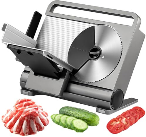 Affettatrice elettrica per carne, 200 W, pieghevole, con lame rimovibili in acciaio inox da 190 mm, spessore regolabile da 0 a 15 mm, affettatrice gastronomia con protezione per bambini