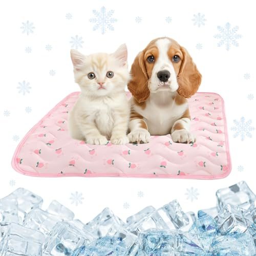 FOSDICK Tapis Rafraichissant Chien Chat, Été Tapis Refroidissant pour Chien, 60 * 50CM Tapis Fraicheur Chien, Cooling Mat Dog avec Motif Cerise, Coussin Rafraichissant pour Animaux Domestiques, Rose