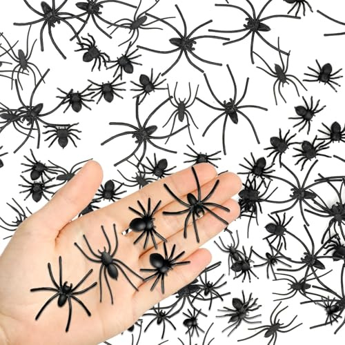 Spinne, 200 Stück Halloween Spinnen Deko in 3 Größen, Gummispinne für Partydekoration, Gruselige Spinne Kuscheltier für Halloween Streiche