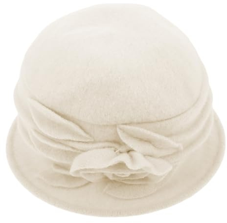 CLISPEED Beiger Wollfilz Damenhut im Vintage Stil für Herbst und Winter | Cloche Form, Bequeme Innenfütterung, Warm und Elegant, Passend für Damen bei Freizeit und Feinen Anlässen