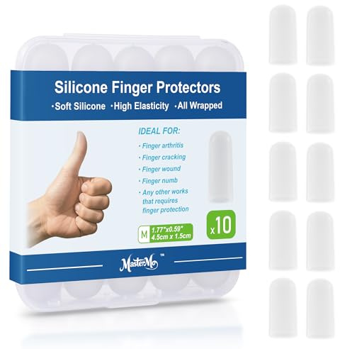 Gel Finger Cots Protectors, Silicone Fingers Covers Bandages Caps Sleeves for Fingertip Thumb Protection, Ideal for Trigger, Arthritis, Cracking, Blisters, Callus, Hangnail & Pain Relief (Clear, M, 10PCS)