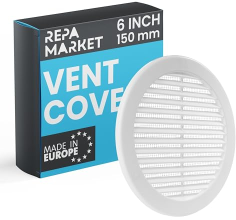 Repa Market Rejilla de ventilación redonda de 150 mm (diámetro de apertura), de plástico, con protección contra insectos para paredes, techos, color blanco