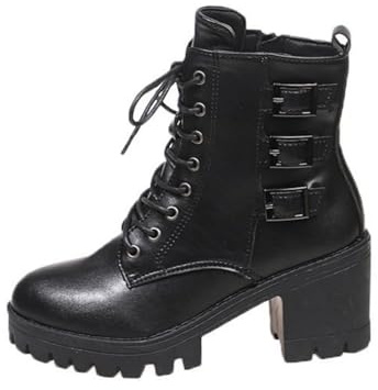Generiska snörkängor för kvinnor med klack, ankelstövlar vattentäta vinterstövlar Chunky Heel vinterstövlar Side Zip snörkängor enfärgade korta stövlar för snörning ankelstövlar stor storlek, svart