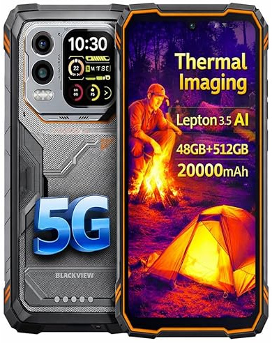 Blackview Imaging Termico 5G IA Rugged Smartphone XPLORE 1 PRO, Lepton 3.5 AI, 48GB+512GB, 6,78 FHD+ 2,4K, Torce LED 170lm, 64MP+50MP, Batteria 20000mAh, IP68 IP69K Telefono Antiurto, NFC Arancione