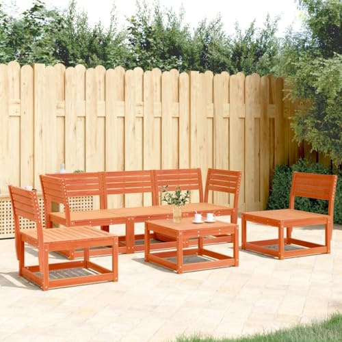 Mandloder Ensemble de canapé de jardin 5 pièces en pin massif - Marron cireux - Modulable - Pour terrasse, balcon, extérieur - Expérience d'assise confortable