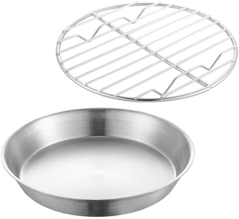 Healeved Edelstahl Grillplatte mit Drahtrost 16cm Rund 304 Rostfrei Ölfilter Bbq Backblech für Grillen Backen und Abkühlen Vielseitiges Küchengerät