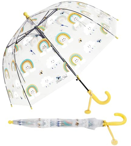 omedecal Regenschirm Kinderschirm Transparent Stockschirm Kinder | Windsicher Robustheit Regen Regenschirm, Leichtes Kinderregenschirm Durchsichtig Mit Kuppeldach für Junge Mädchen Kinder