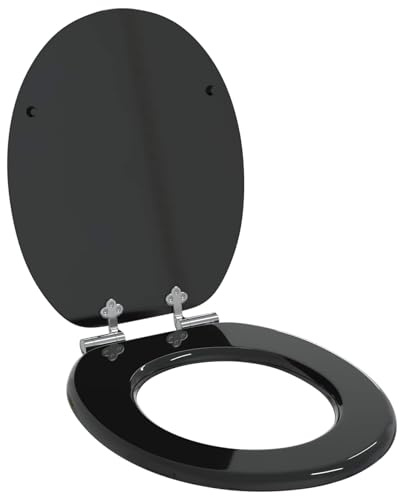 vidaXL Siège de toilette à fermeture douce Noir 44 x 38 cm Panneau MDF, Couvre- WC moderne en MDF, avec fermeture douce, un accessoire pratique et stylé pour la salle de bain